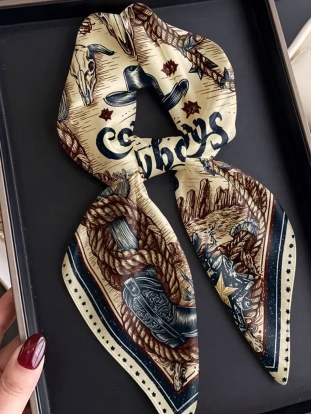 Cowboy Western Print Men's Scarf in Cream and Brown